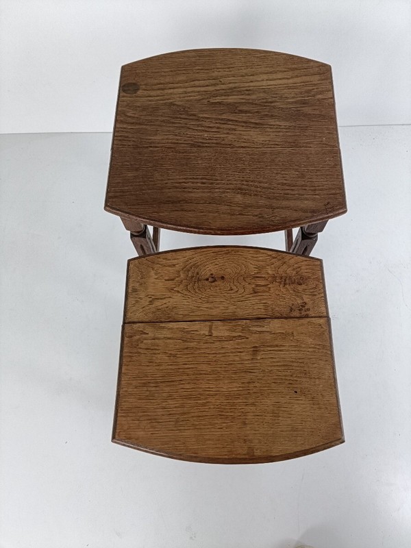 set of 2 nesting stacking tables, small, very special, carved wood, barn farmhou gallery