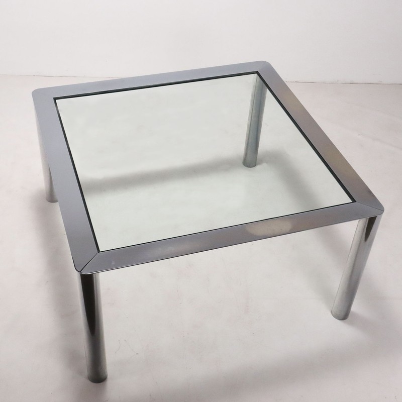 Vintage Table Chromed Metal Glass Italy 1960s-1970s gallery