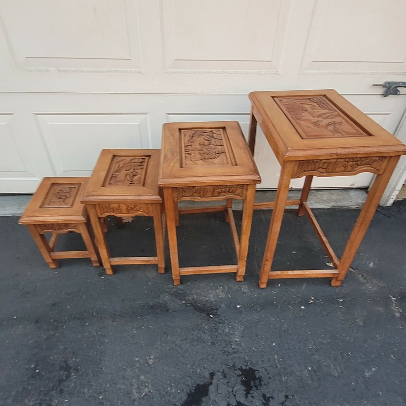 Vintage Carved Art Nesting Tables Set of 4 LOCAL PICKUP ONLY gallery