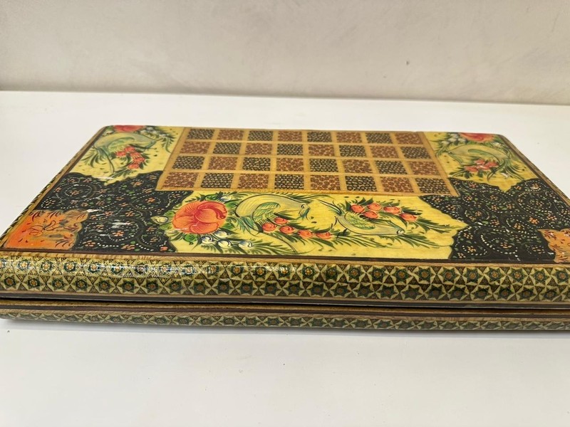 Vintage Hand-Painted Persian Backgammon & Chess Board Game Set –Khatam Marquetry