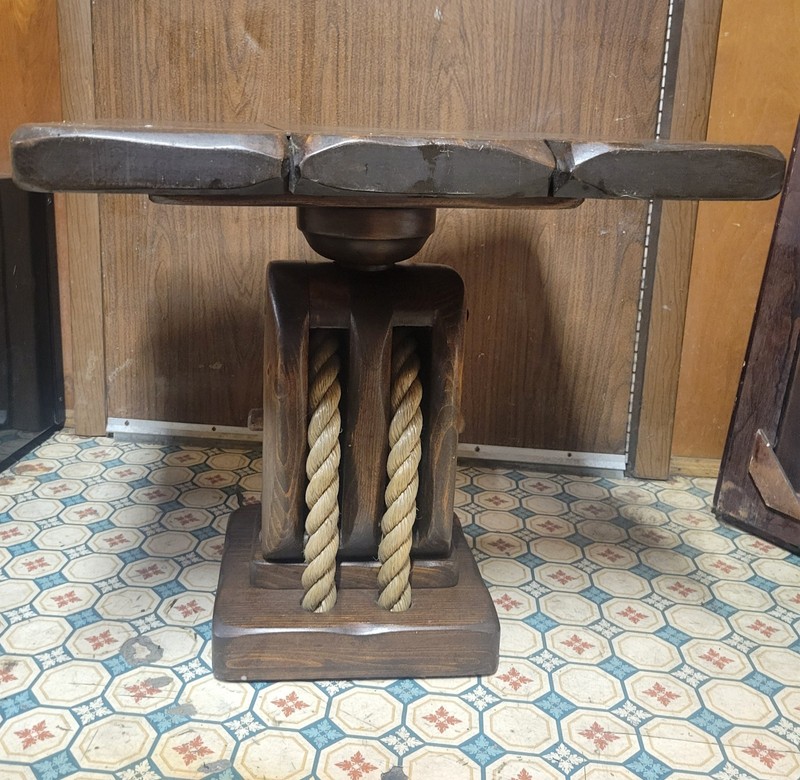 Rare Vintage Coastal/Nautical Block Design End/Side Table W/Ship Pulley & Rope