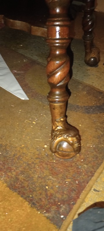 Antique Quartersawn Oak Parlor Table with Huge Glass Ball Eagle Clawfoot Feet gallery