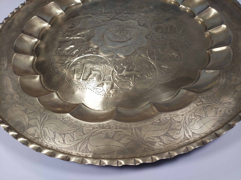 31" Brass Islamic Table Top Middle East Tripoli Libya 1954 Adnan Bezanti gallery