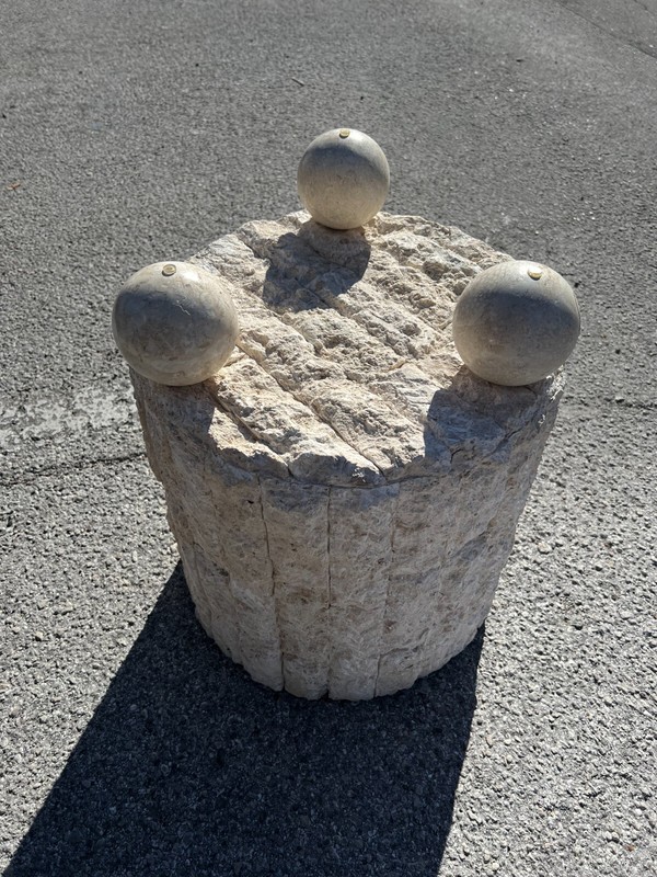 Postmodern Tesselated Mactan Stone and Glass Side/Coffee/Accent/Pedestal Table gallery