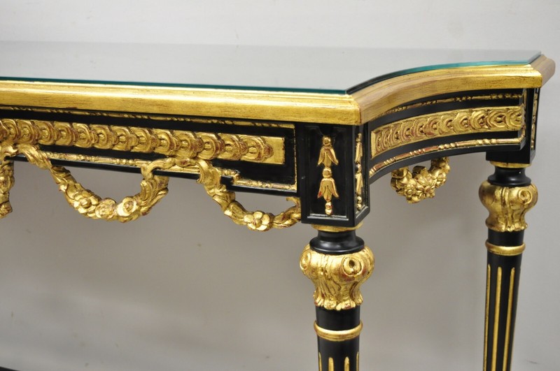 Labarge French Louis XVI Italian Black Lacquer Gold Gilt Jansen Console Table gallery