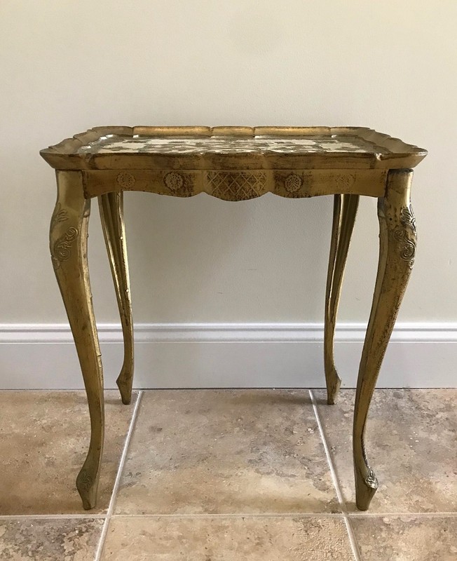 Vintage Italian Florentine Accent Table Gold Gilt Tones & Off White, Ornate gallery