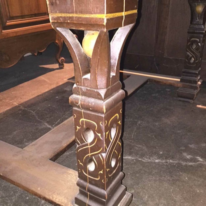 Antique Swedish Celtic Revival Painted Oak and Pine Dining Table c. 1900 gallery