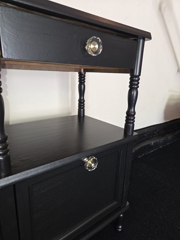 Upcycled Vintage Refurbished End Table Accent Black Hand Painted Wooden gallery