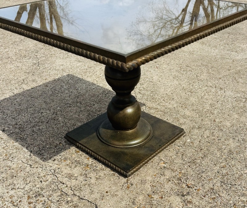 Hollywood Regency Gold GILTWOOD Rope Glass Top Pedestal Side Table Table Vintage gallery