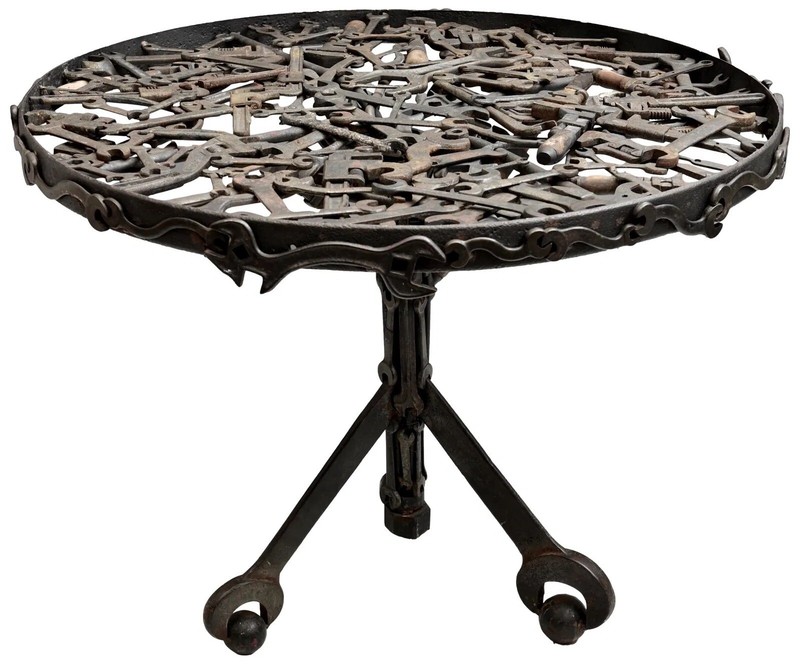 Vintage Custom Glass Top Metal Sculpture Table gallery