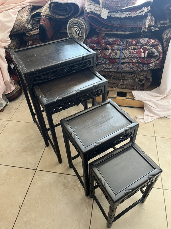 SALE, Antique Hong Kong Nesting tables carved rosewood four pieces set