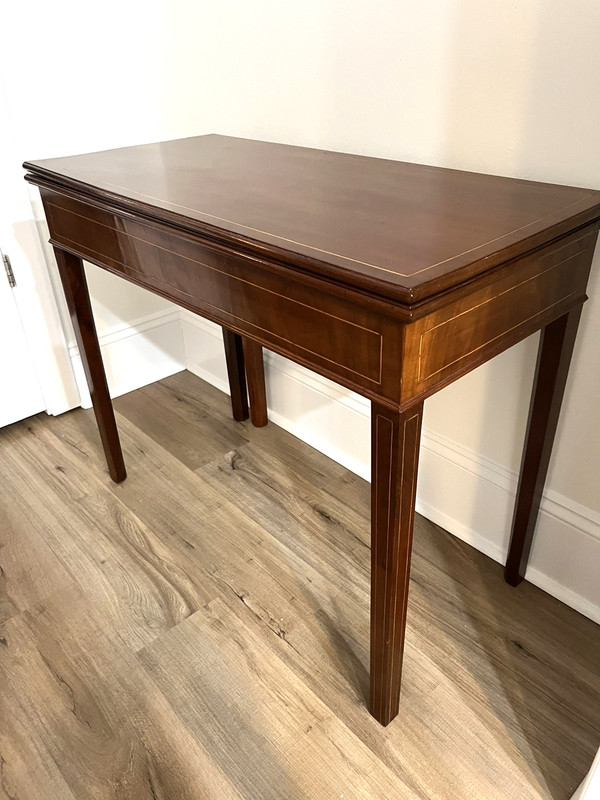Directoire period 5-Leg High Folding Card Table Polished Solid Mahogany w/ Inlay gallery