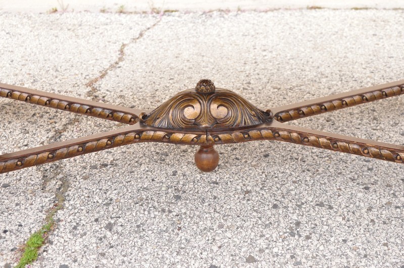 Antique French Baroque Rococo Revival Carved Walnut Dining Table w/ 2 Leaves gallery