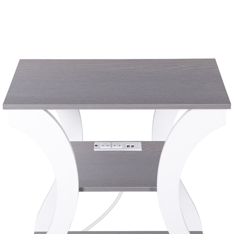 Side End Table Nightstand for Bedroom with Charging Station & 3 Shelf Grey+White gallery