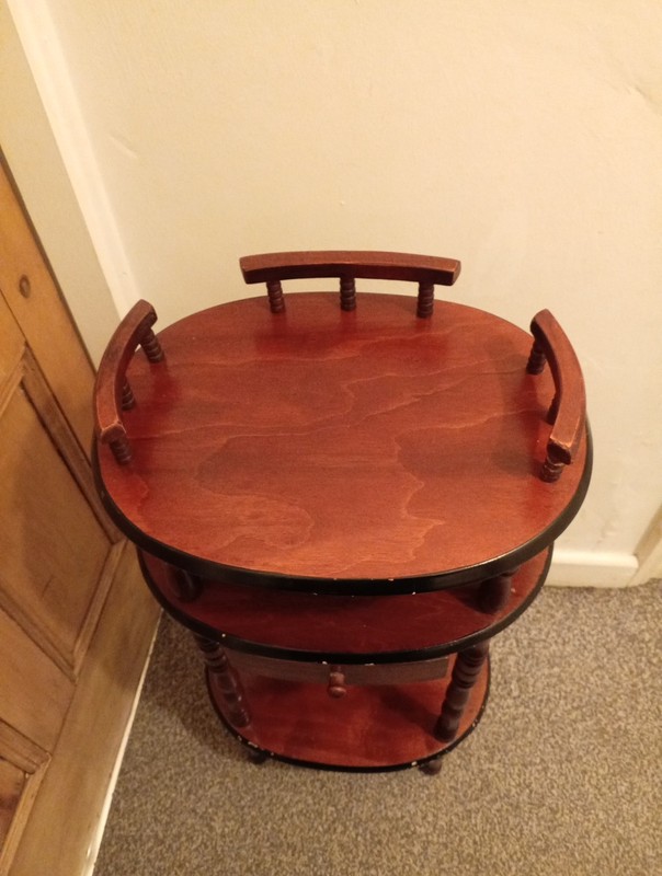 Vintage 19th Century Renaissance Style Wooden Etagere Table With 3 shelf drawer gallery