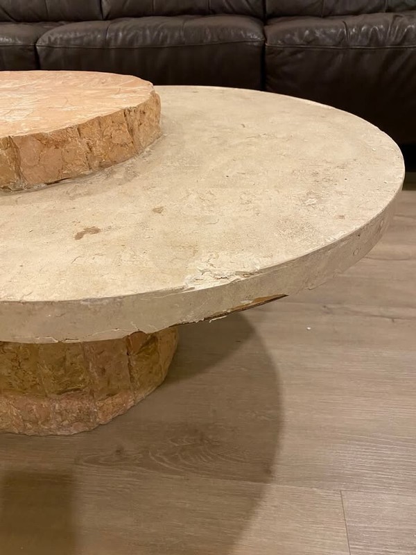 Vintage Asymmetrical Limestone Coffee Table, salmon & beige from bordeaux france gallery