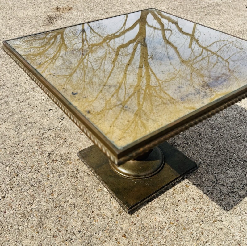 Hollywood Regency Gold GILTWOOD Rope Glass Top Pedestal Side Table Table Vintage gallery