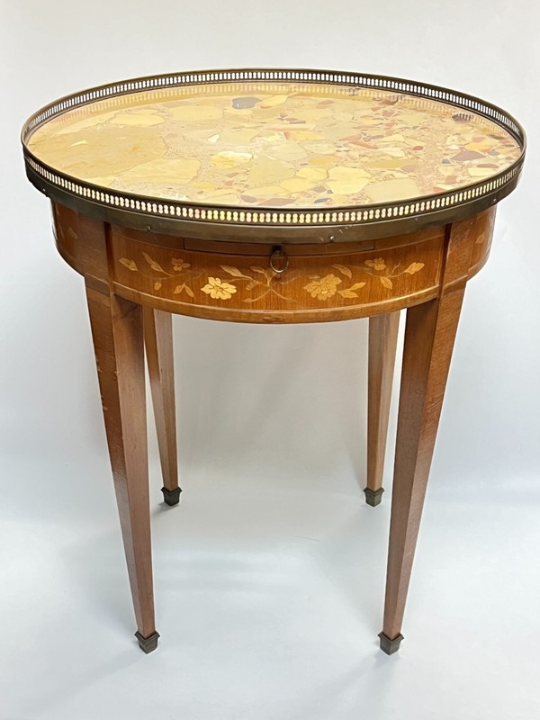 Pair French Louis XVI Style Bouillotte Games Table / End Tables with Marble Tops gallery