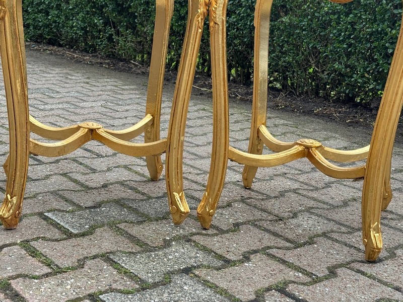 Side Tables French Louis XVI Gold Beech Pink Marble 1970 Occasional Pair 2 Pcs gallery