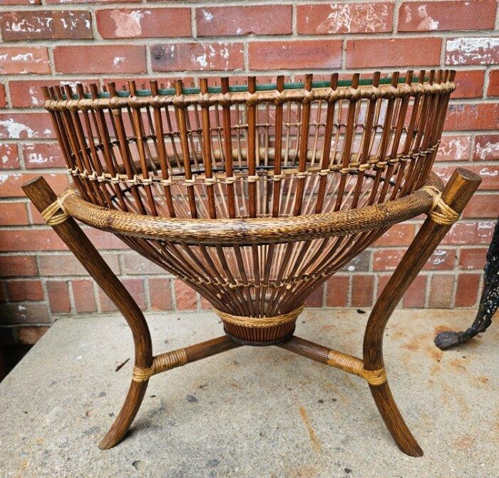 1960s Franco Albini Style Rattan Bamboo Fishing Basket Trap Table Handmade gallery