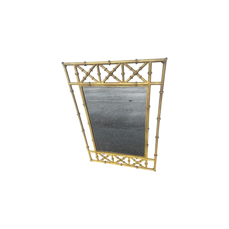 Hollywood Regency Faux Bamboo Demilune Entry Console Table with Mirror gallery