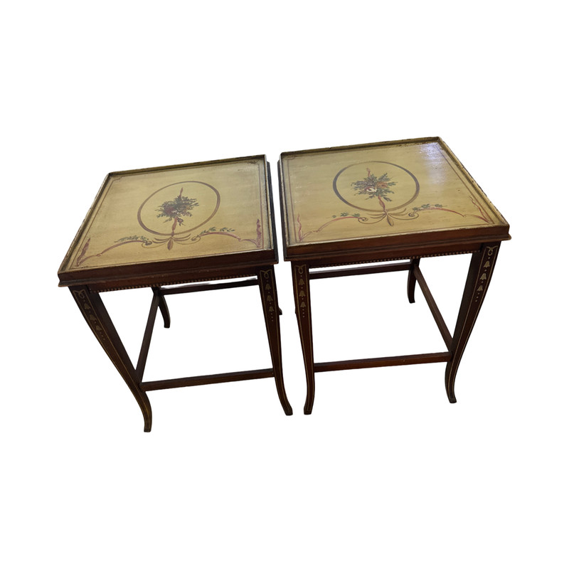 Pair of Antique Sheraton Style Hand-Painted Drinks Tables - Adam Regency gallery