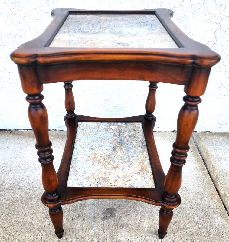 Theodore Alexander 2 Tier Mahogany & Marble Side Lamp Table With Pullout Top gallery