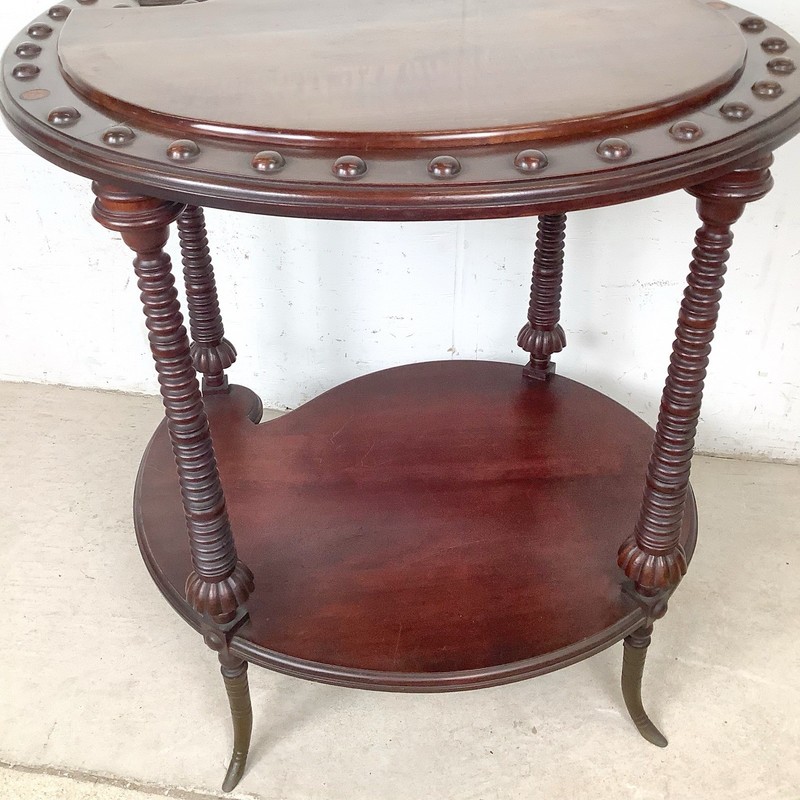Antique Mahogany Two-Tier Kidney Table Bobbin Turned Legs Brass Sabre Feet gallery