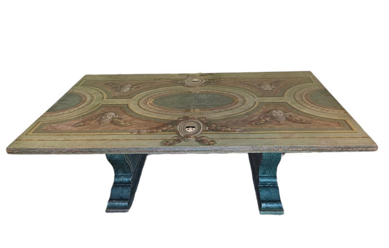 Stunning Italian Venetian Style Hand Painted Dining Trestle Table