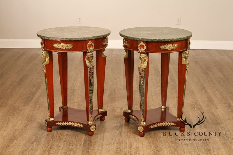 French Empire Style Pair Of Round Marble Top Ormolu Mounted Side Tables gallery