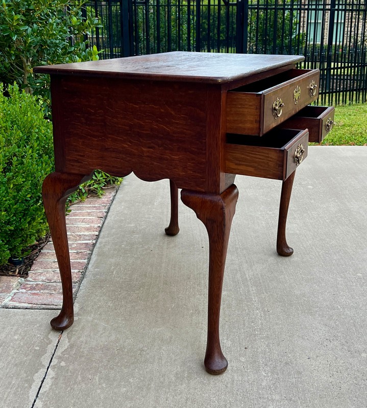 Antique English Georgian Table Small Desk Nightstand Lowboy 3 Drawers Tiger Oak gallery