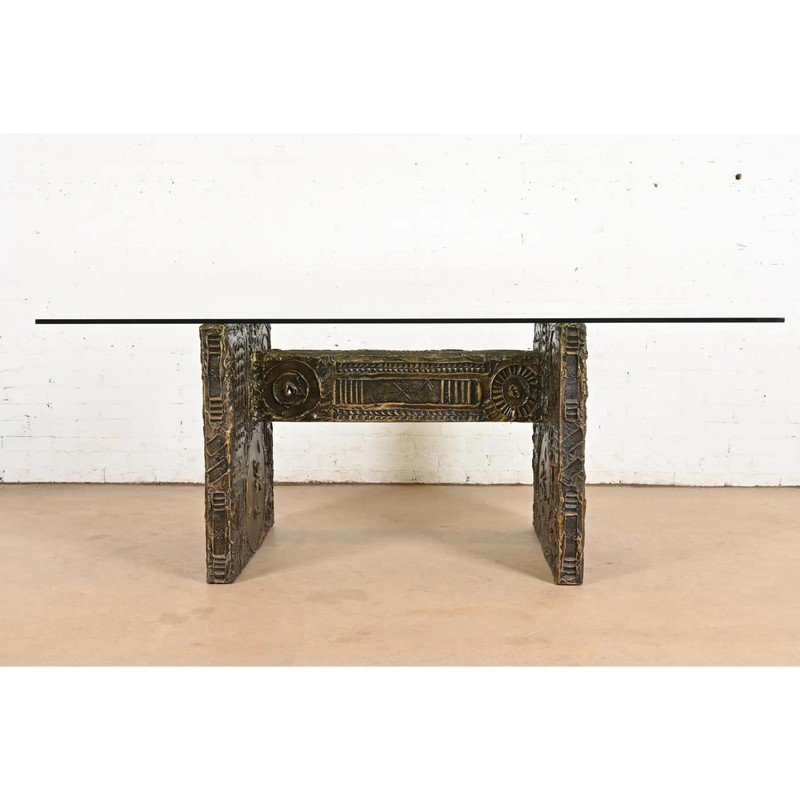 Adrian Pearsall Mid-Century Modern Brutalist Glass Top Dining Table, 1960s gallery