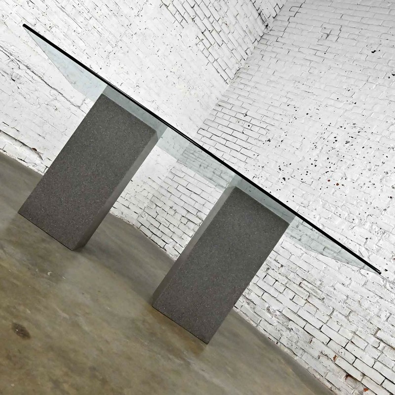 Vintage Modern Double Pedestal Dining Table with Rectangular Glass Top gallery