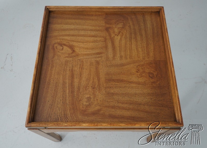 68801: DREXEL Oak Rustic Square Brass Band Lamp Table gallery