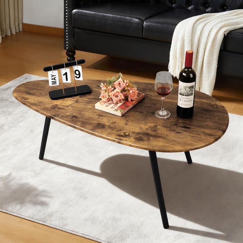 Stylish Mid Century Modern Coffee Table - Rustic Oval Accent Table for Living Ro gallery