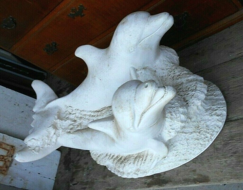 VINTAGE MID CENTURY PLASTER SWIMMING DOLPHINS COFFEE TABLE BASE gallery