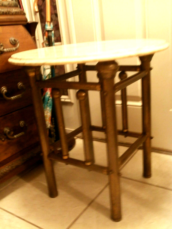 ANTIQUE/VINTAGE A PAIR OF CUSTOM MADEOF SIDE TABLE BRASS AND MARBLE TOP gallery