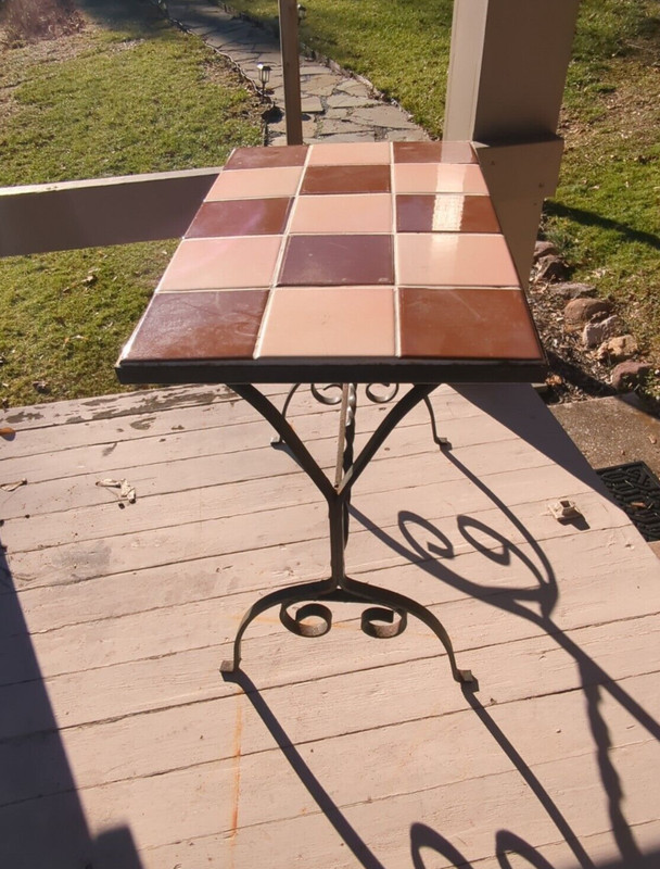 Vintage Arts & Crafts California Tile Top w/ Wrought Iron Base Table gallery