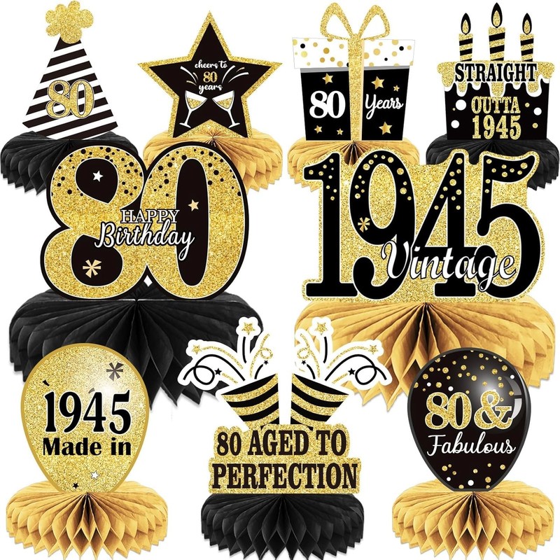 9PCS 80th Birthday decorations birthday Centerpieces for