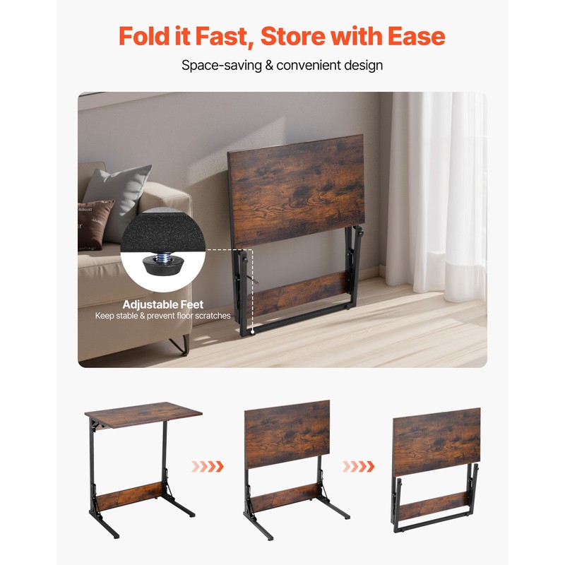 Uimoso C-Shaped Side Table with Metal Frame and Rolling Wheels/Adjustable Feet gallery