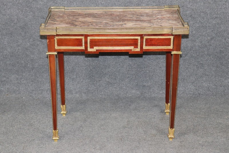 French 1920s era Breccia Marble Top Louis XVI Style Mahogany Console Table gallery