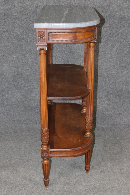 Louis XVI Style French Walnut Marble Top 3 Tier Console Table gallery