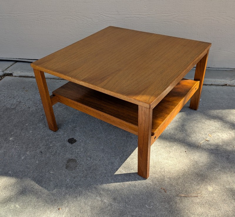 Vintage Mid Century Danish Modern Teak Wood 2-Tier Coffee Table Sweden T47 gallery