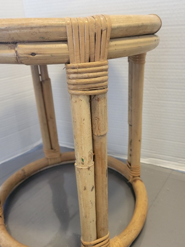 Vintage Rattan Round Side Table, Boho Plant Stand Stool Mid Century gallery