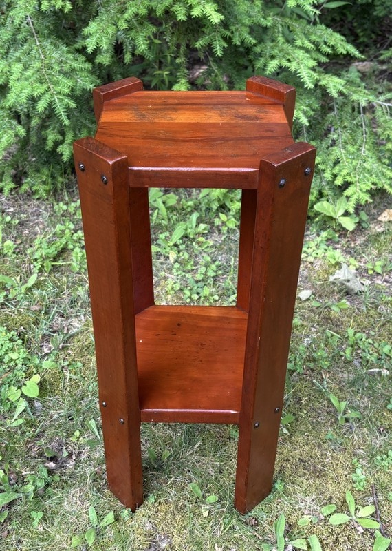 1950 RICHARD LEE LONGABERGER Hand Made Solid Wood 2 Tier Plant Stand SIGNED gallery