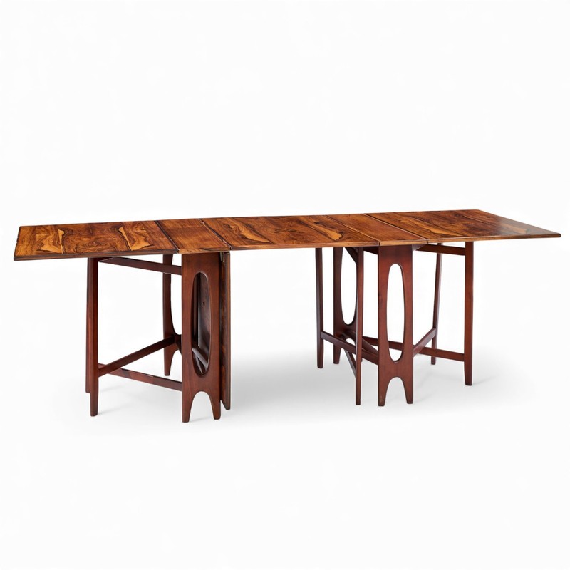 Bendt Winge Midcentury Norwegian Rosewood Drop-Leaf Rosewood Dining Table - Pair gallery
