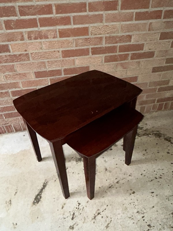Vintage Wood Stacking Tables, Mid Century Modern, End Side Nesting, Set of 2 gallery