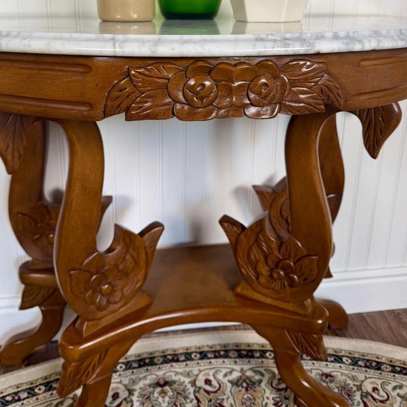 Hand-Carved Swan Console Table with Italian Marble Top gallery