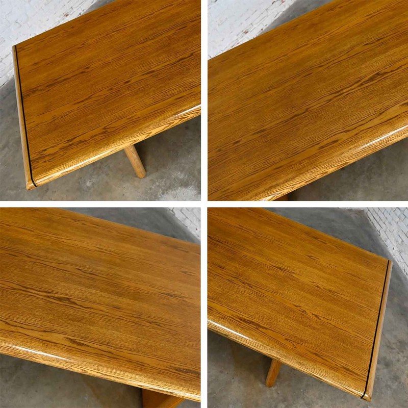 Modern Oak Large Trestle Style Dining or Conference Table Bullnose Edges gallery