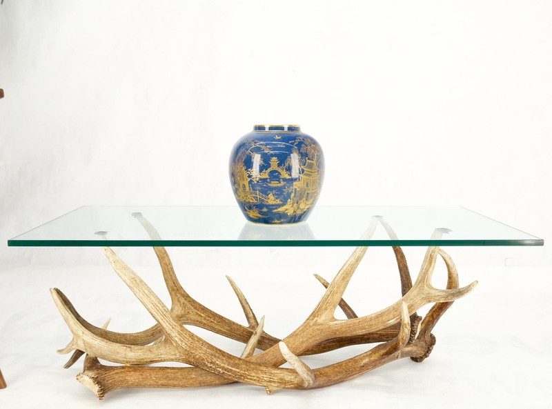 Antler Grouping Base Glass Rectangle Top Coffee Table Folk Art Mid Century Mod gallery
